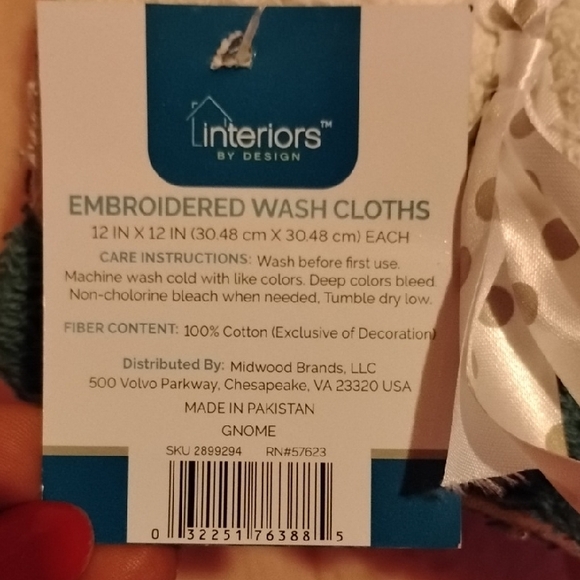 Mainstays Cotton Hand Towels - Green and White - Picture 4 of 5